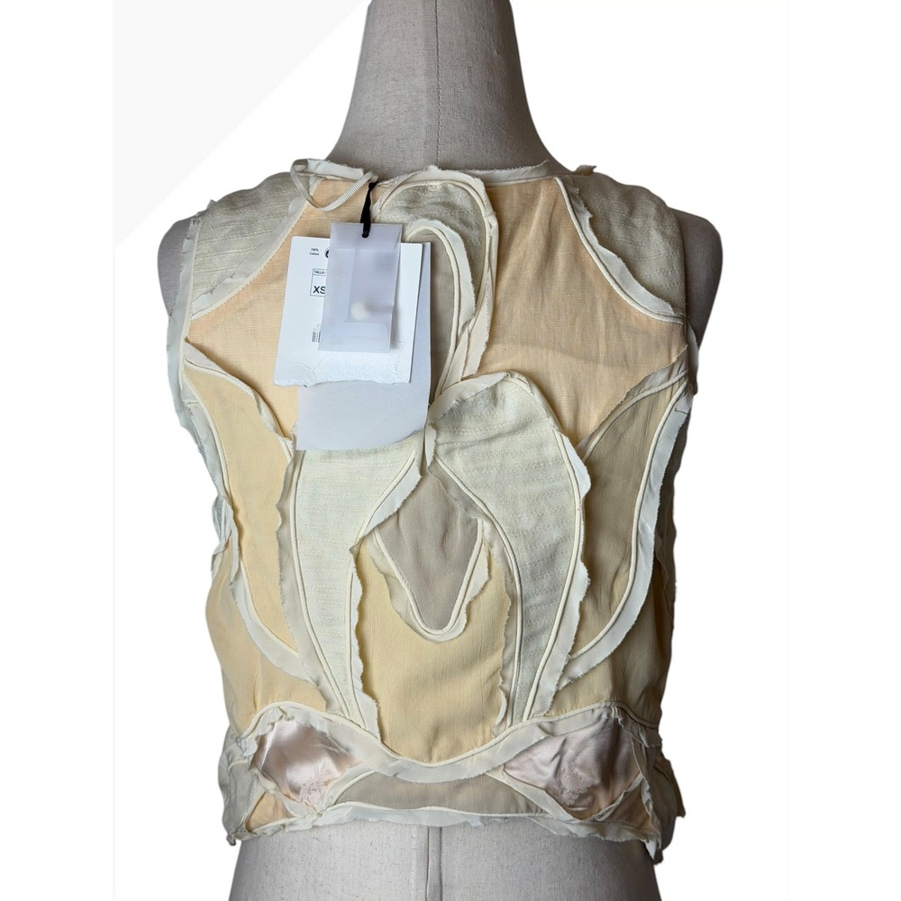 Zara Patchwork Waist Coat Vest Women XS Beige NWT Limited Edition Collection - Picture 4 of 9